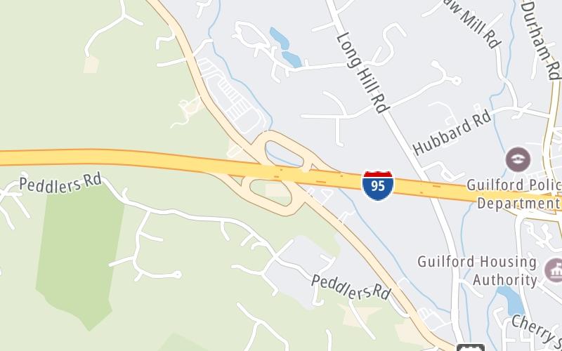 Static map of Connecticut Turnpike at US 1/Boston Post Road