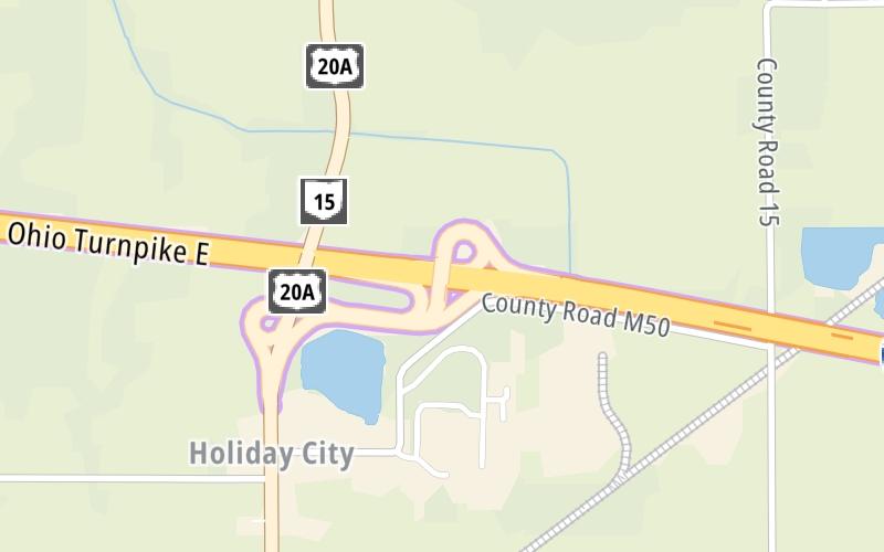 Static map of Ohio Turnpike at Bryan/Montpelier / SR 15