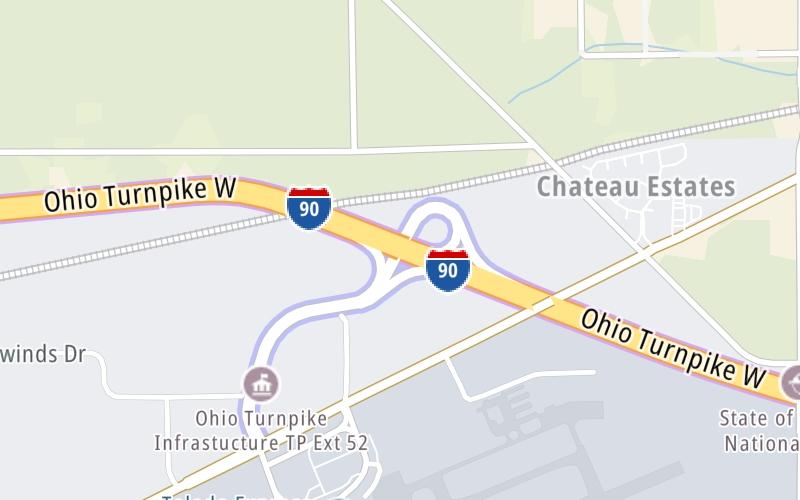 Static map of Ohio Turnpike at Toledo Airport/Swanton / SR 2