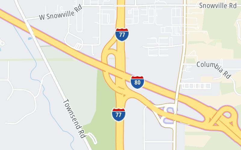 Static map of Ohio Turnpike at Cleveland / SR 21 / I–77