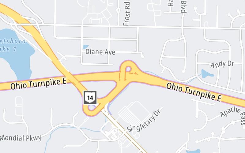 Static map of Ohio Turnpike at Streetsboro / SR 14 / I–480