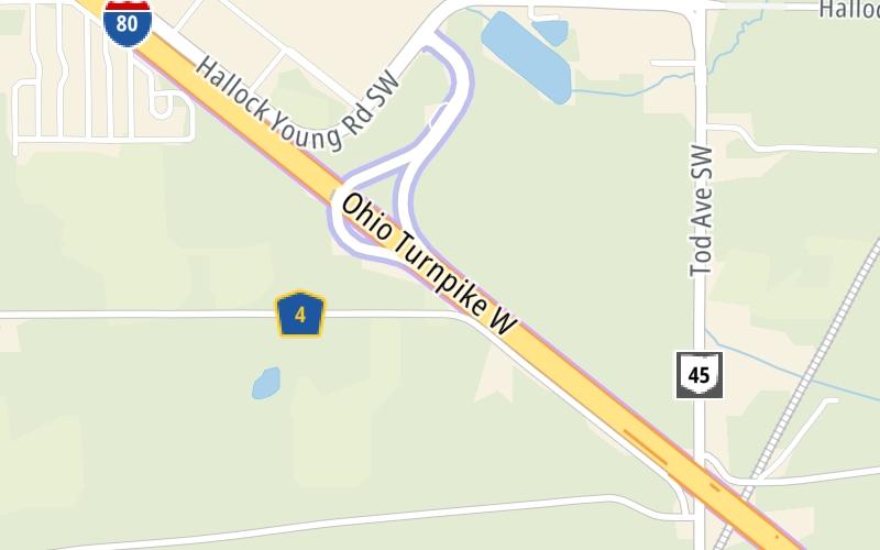 Static map of Ohio Turnpike at Lordstown East Hallock Young Rd