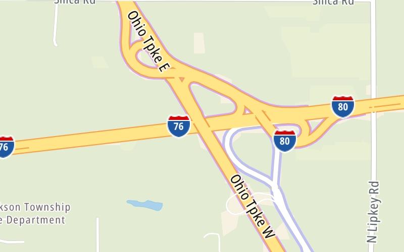 Static map of Ohio Turnpike at Akron/Youngstown / I–76 W/I–80 E