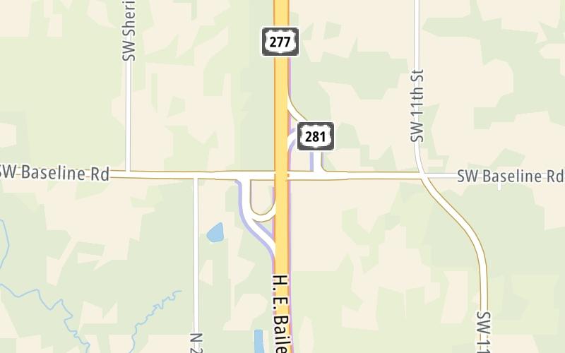 Static map of H E Bailey Turnpike at SH 36