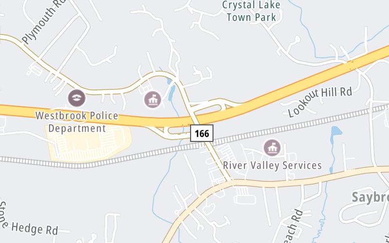 Static map of Connecticut Turnpike at CT 166/Spencer Plain Road