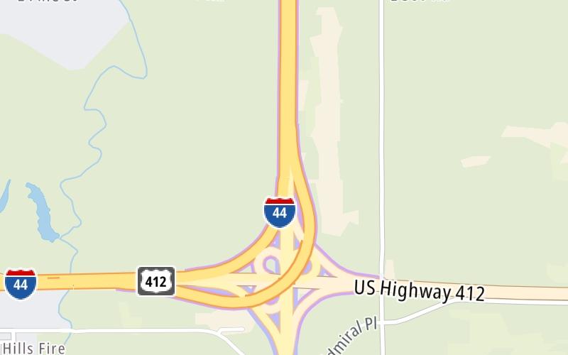 Static map of Will Rogers Turnpike at I–44 West/US 412 West/SH 66