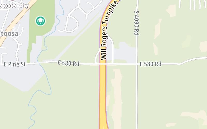 Static map of Will Rogers Turnpike at East Pine Street