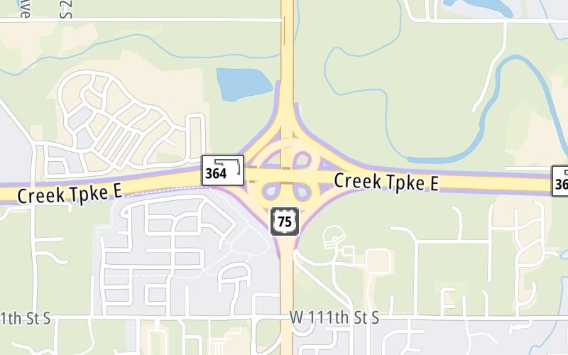 Static map of Creek Turnpike at US 75