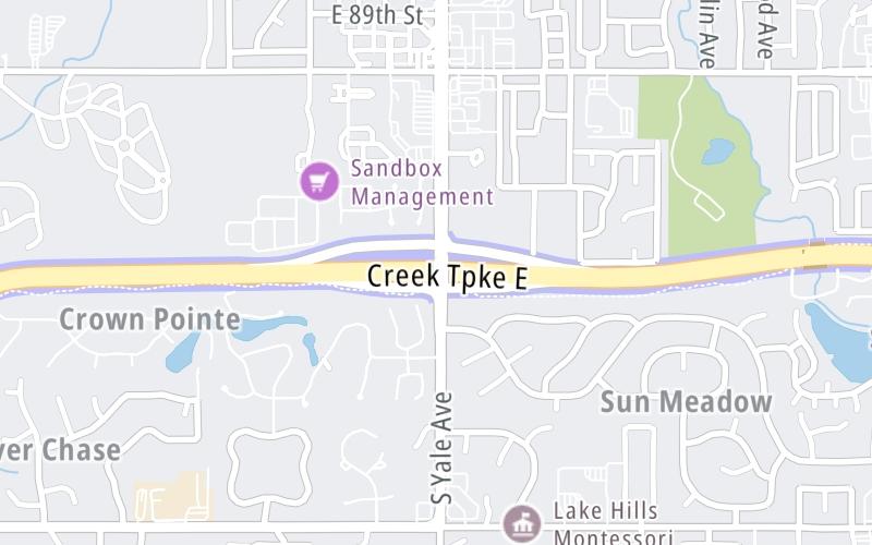 Static map of Creek Turnpike at Yale Avenue