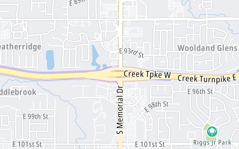 Static map of Creek Turnpike at S Memorial Drive/US 64 East