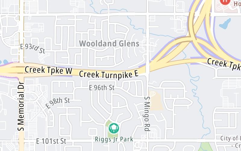 Static map of Creek Turnpike at S Mingo Road