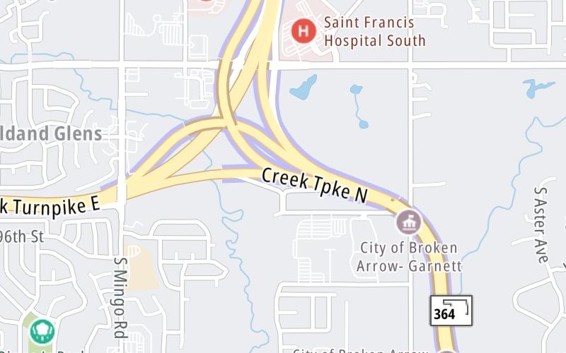 Static map of Creek Turnpike at E 96th Street S