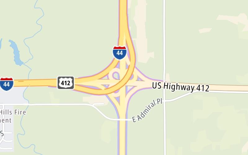 Static map of Creek Turnpike at US 412 West/I–44 West