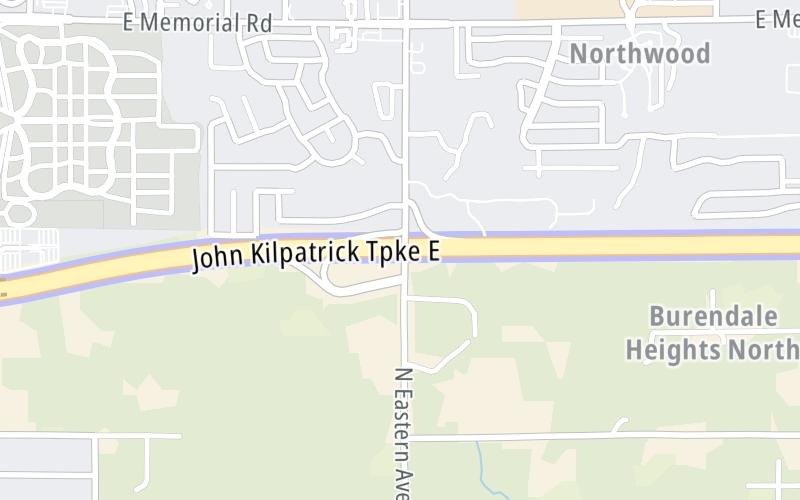 Static map of John Kilpatrick Turnpike at Eastern Avenue