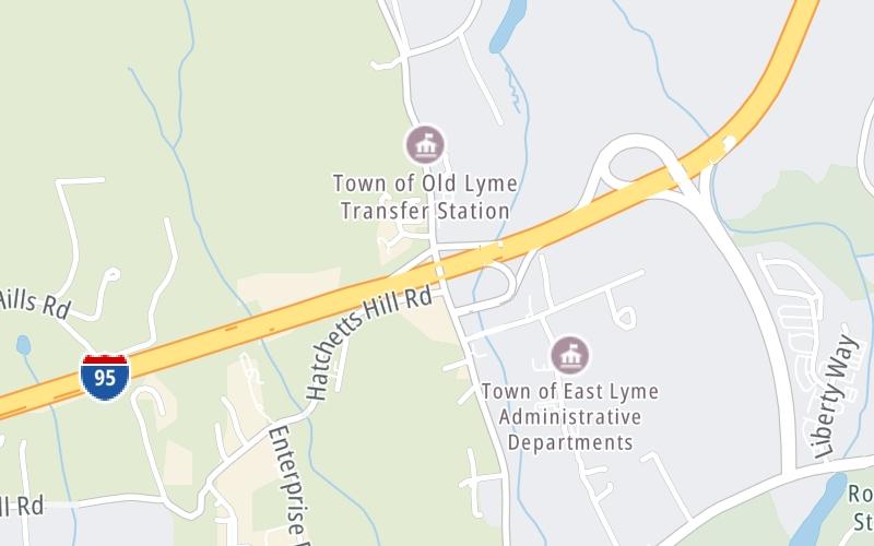 Static map of Connecticut Turnpike at Four Mile River Road