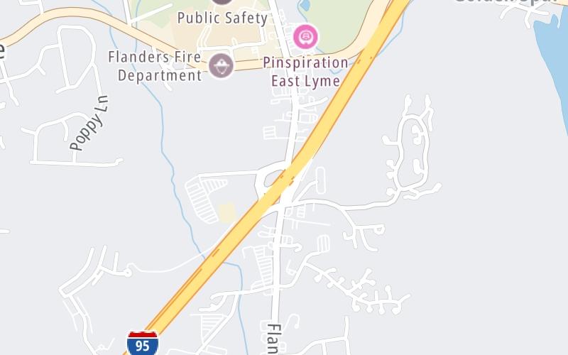 Static map of Connecticut Turnpike at Flanders Road/CT 161