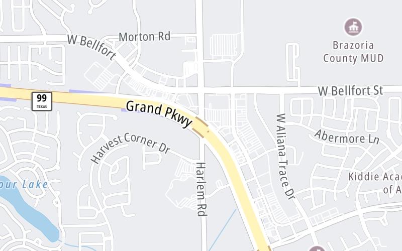 Static map of Grand Parkway at Harlem Road / to Bellfort Blvd