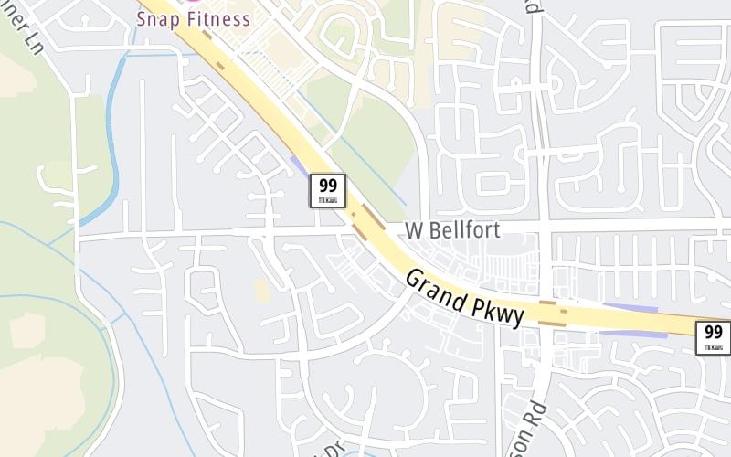 Static map of Grand Parkway at West Bellfort Street