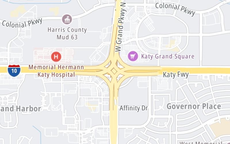 Static map of Grand Parkway at I–10/Katy Freeway