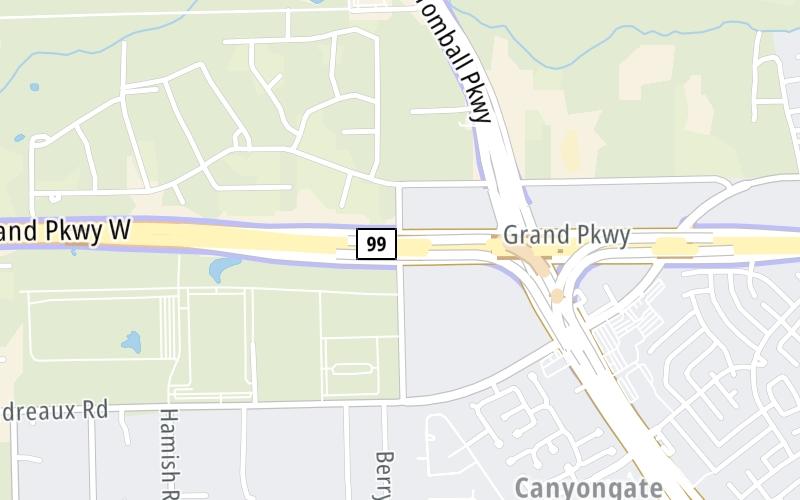 Static map of Grand Parkway at Rocky Road / to SH 249/Tomball Tollway