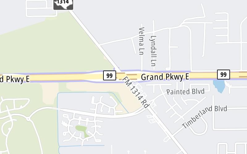 Static map of Grand Parkway at FM 1314