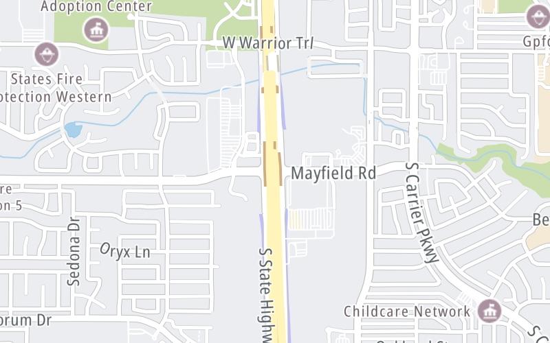 Static map of President George Bush Turnpike at Mayfield Road