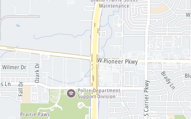 Static map of President George Bush Turnpike at Pioneer Parkway/SPUR 303 / to Arkansas Ln.