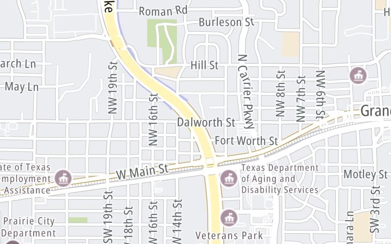 Static map of President George Bush Turnpike at Dalworth Street