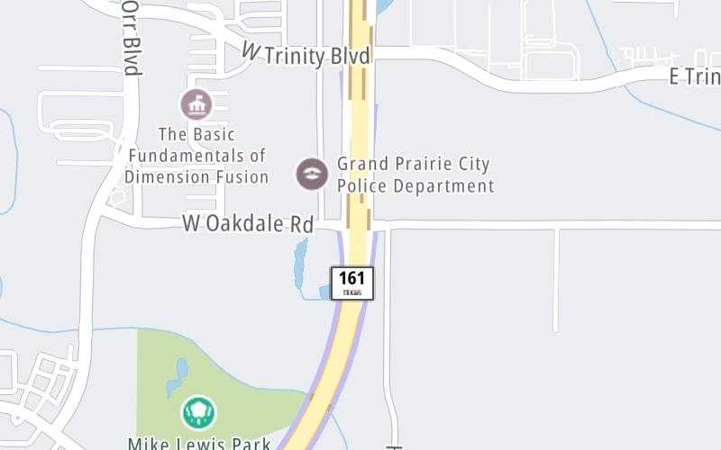 Static map of President George Bush Turnpike at Oakdale Road