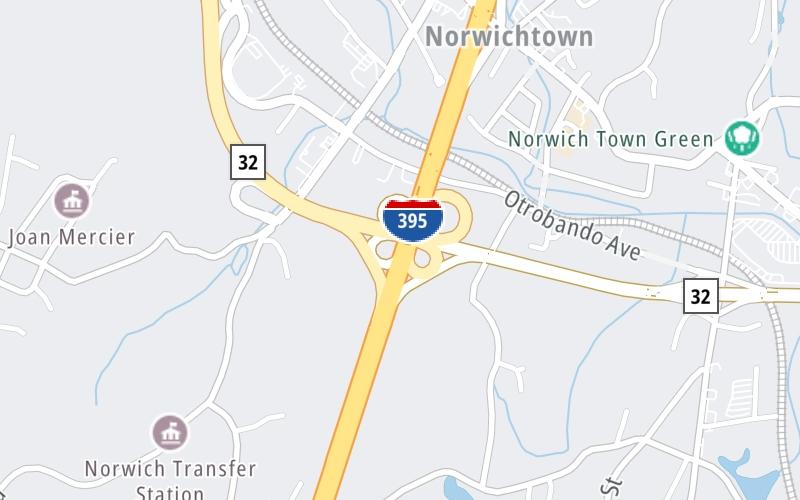 Static map of Connecticut Turnpike at CT 2 East/CT 32 South