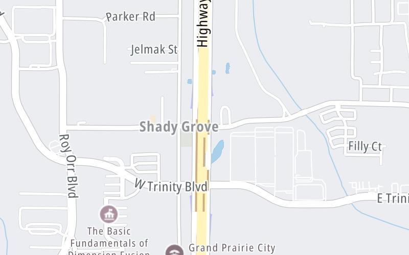 Static map of President George Bush Turnpike at Shady Grove Road / Trinity Boulevard