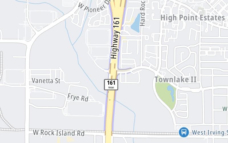 Static map of President George Bush Turnpike at Conflans Road