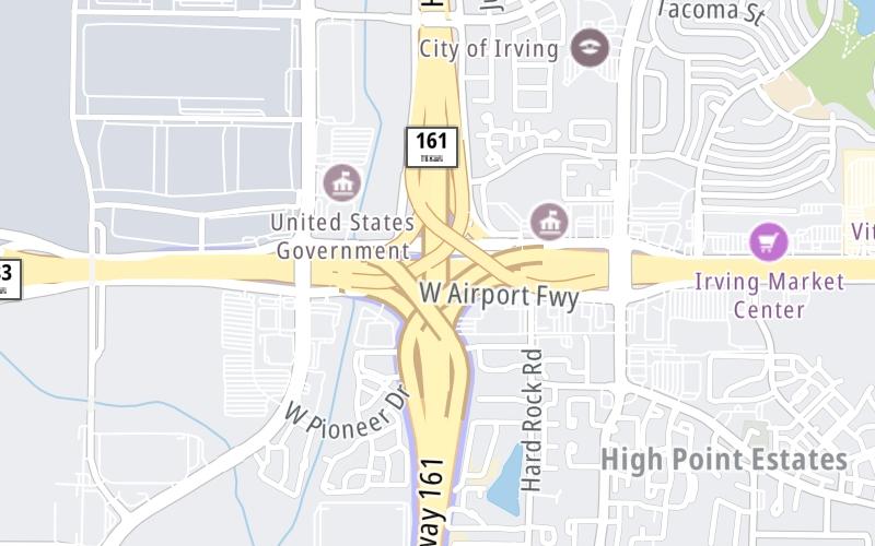 Static map of President George Bush Turnpike at SH 183 / Airport Freeway