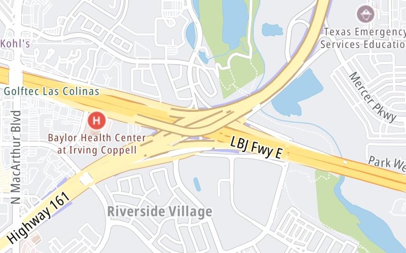 Static map of President George Bush Turnpike at I–635 / Lyndon B Johnson Freeway