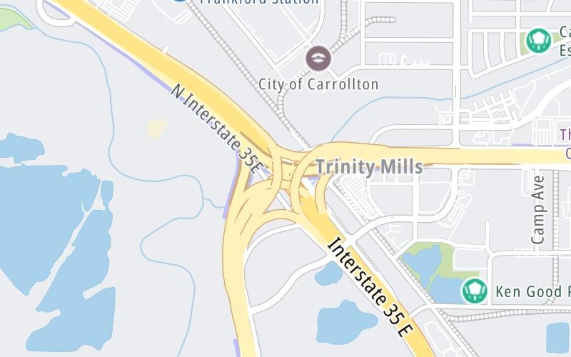 Static map of President George Bush Turnpike at I–35E/Stemmons Freeway