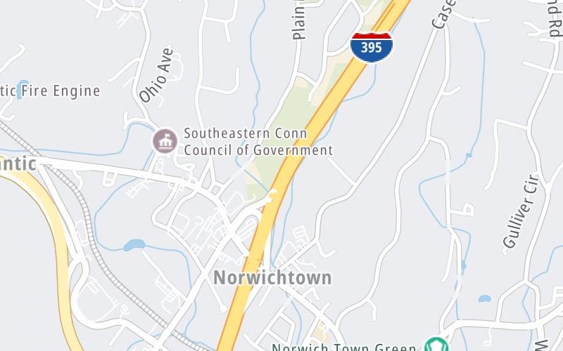 Static map of Connecticut Turnpike at W Town St / CT 2 West/CT 32 North