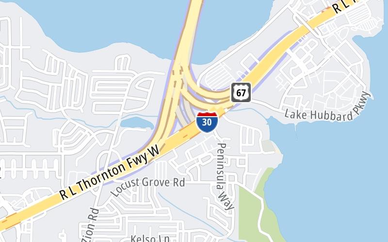 Static map of President George Bush Turnpike at I–30/US 67