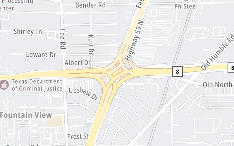 Static map of Sam Houston Tollway at I–69/Eastex Freeway