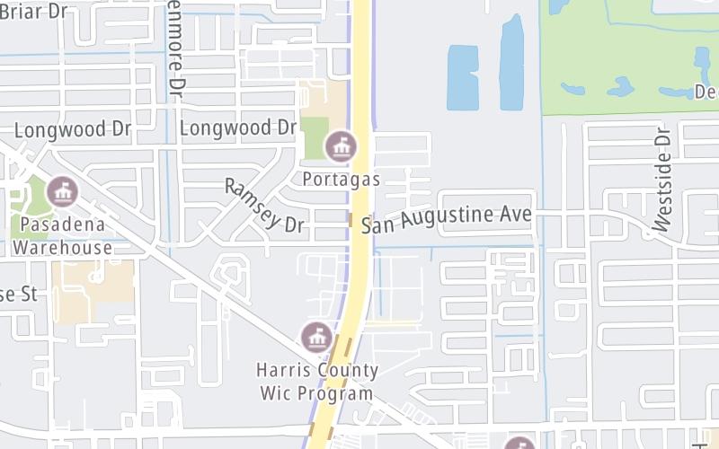 Static map of Sam Houston Tollway at San Augustine Ave / to Red Bluff Rd