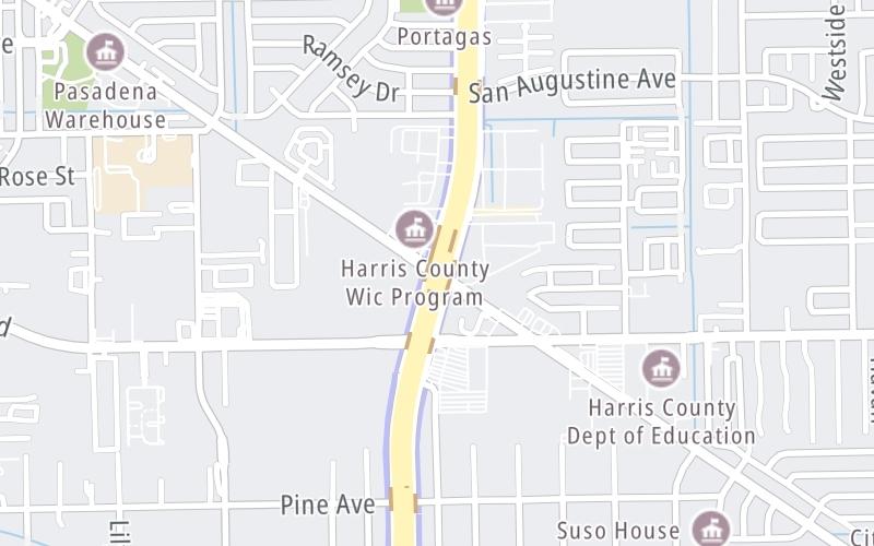 Static map of Sam Houston Tollway at Red Bluff Rd / Pasadena Blvd / to San Augustine Ave