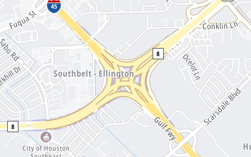 Static map of Sam Houston Tollway at I–45/Gulf Freeway