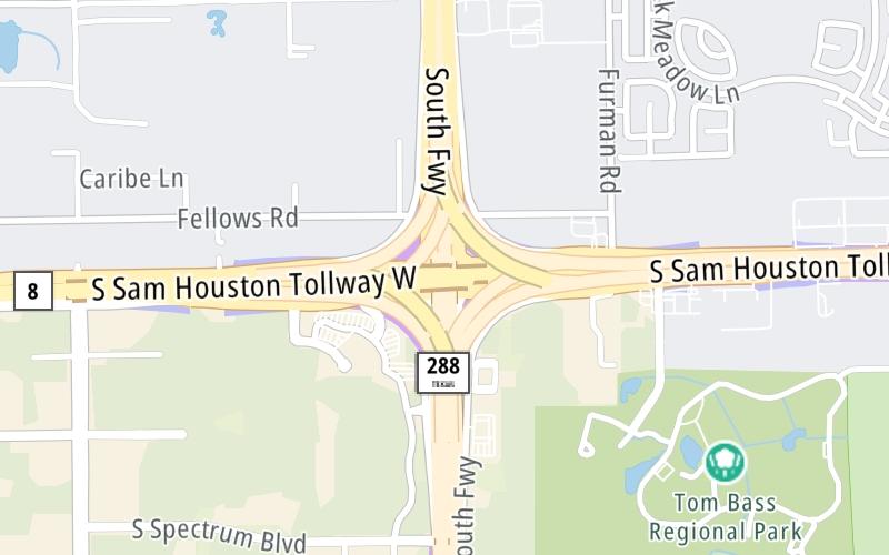 Static map of Sam Houston Tollway at SH 288/South Freeway