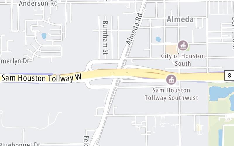 Static map of Sam Houston Tollway at FM 521/Almeda Road