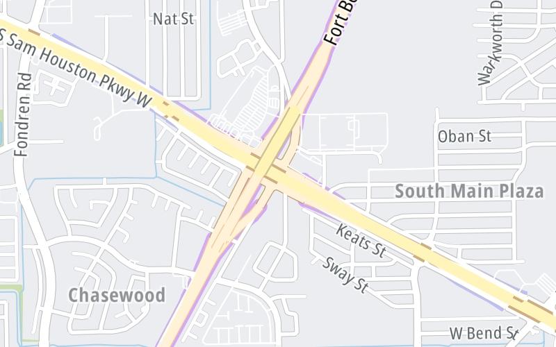 Static map of Sam Houston Tollway at Hillcroft Avenue / Ft Bend Pkwy