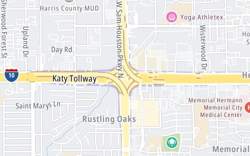 Static map of Sam Houston Tollway at I–10/Katy Freeway