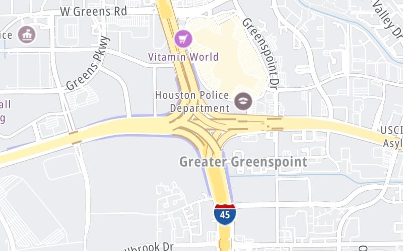 Static map of Sam Houston Tollway at I–45 / North Freeway