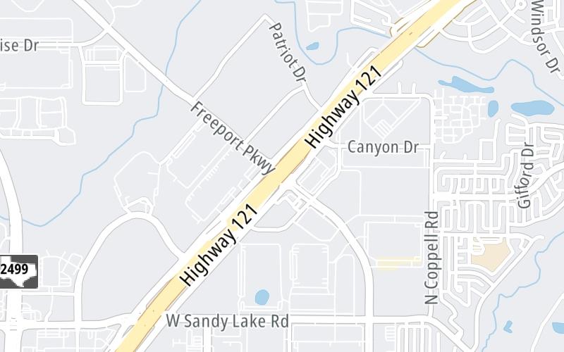 Static map of Sam Rayburn Tollway at Freeport Parkway