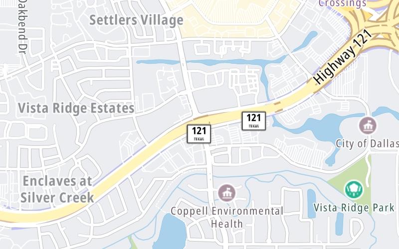 Static map of Sam Rayburn Tollway at MacArthur Boulevard