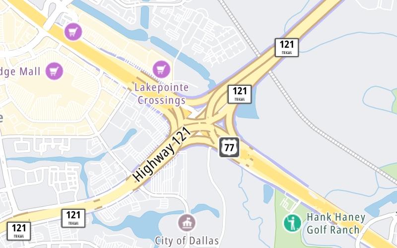 Static map of Sam Rayburn Tollway at I–35E/Stemmons Freeway