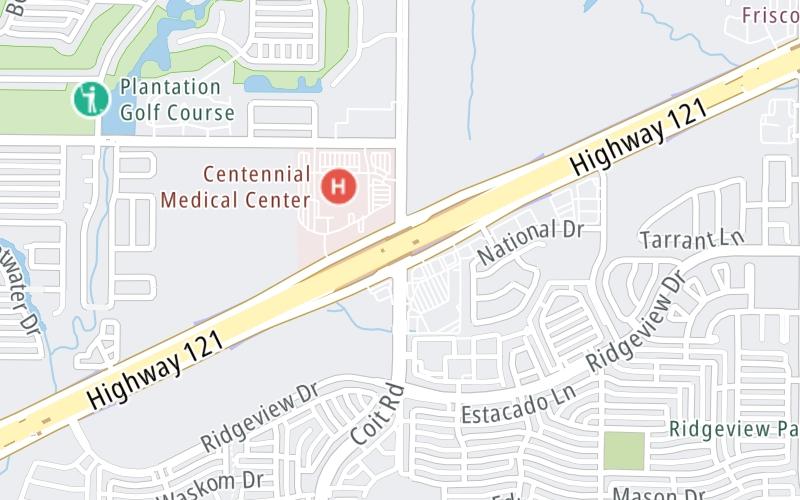 Static map of Sam Rayburn Tollway at Coit Road